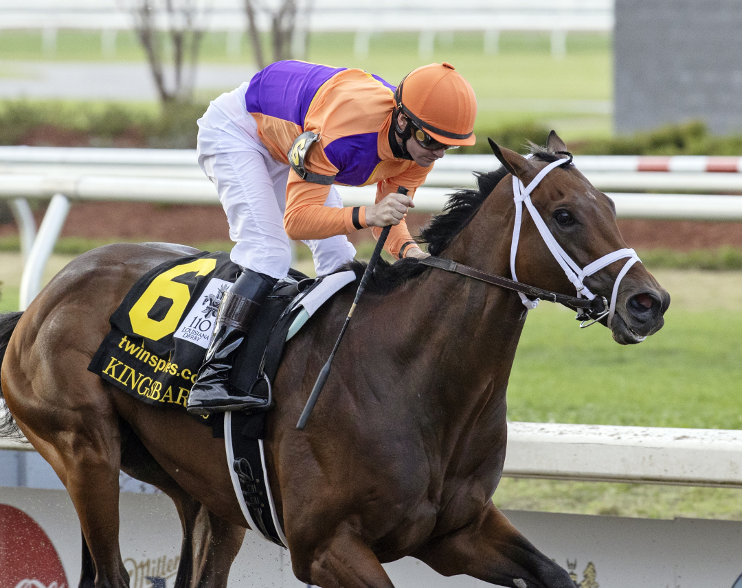 Kingsbarns, here winning the Louisiana Derby at Fair Grounds, and stablemate Major Dude worked five furlongs in 1:02.99 at Palm Beach Downs on Friday.